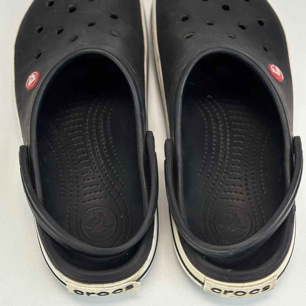Crocs Crocband Clog Men 10 Women 12 Black White Stripe Slip On Comfort Sandal